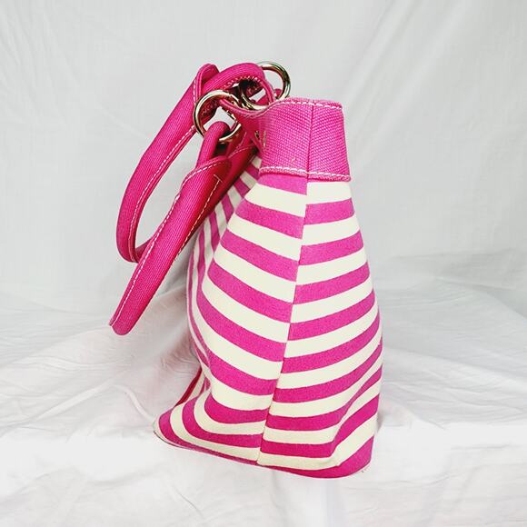 Sigrid Olsen Extra Large Pink & Cream Striped Fabric Tote Bag Shoulder Purse - Picture 5 of 14